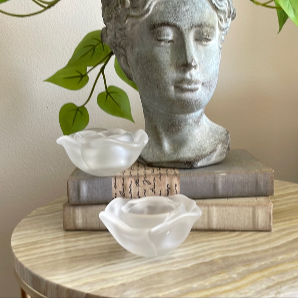 Christian Dior Frosted Glass Rose Votive Holders